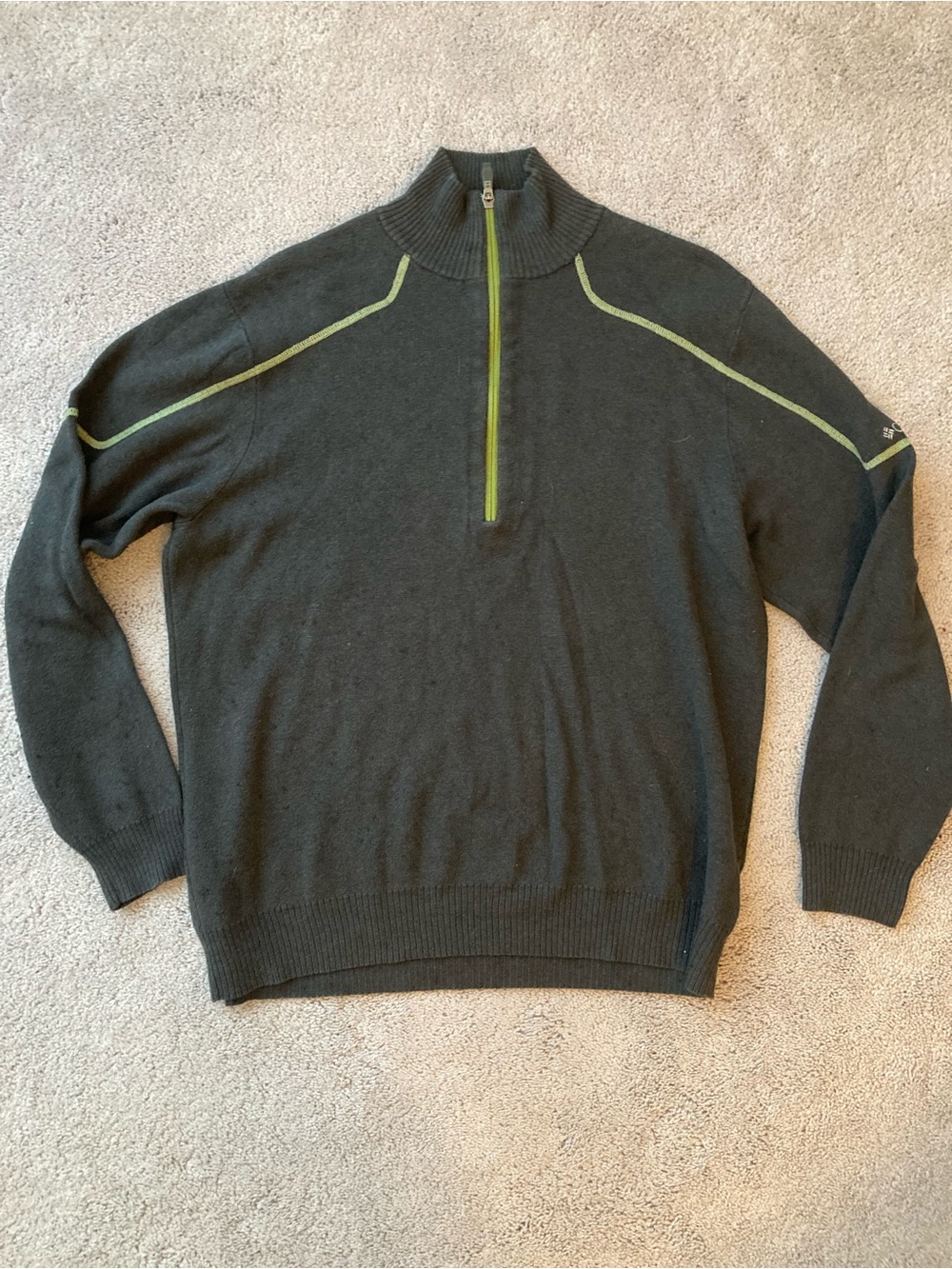 Columbia Charcoal Zip-Neck Sweater with Lime Trim